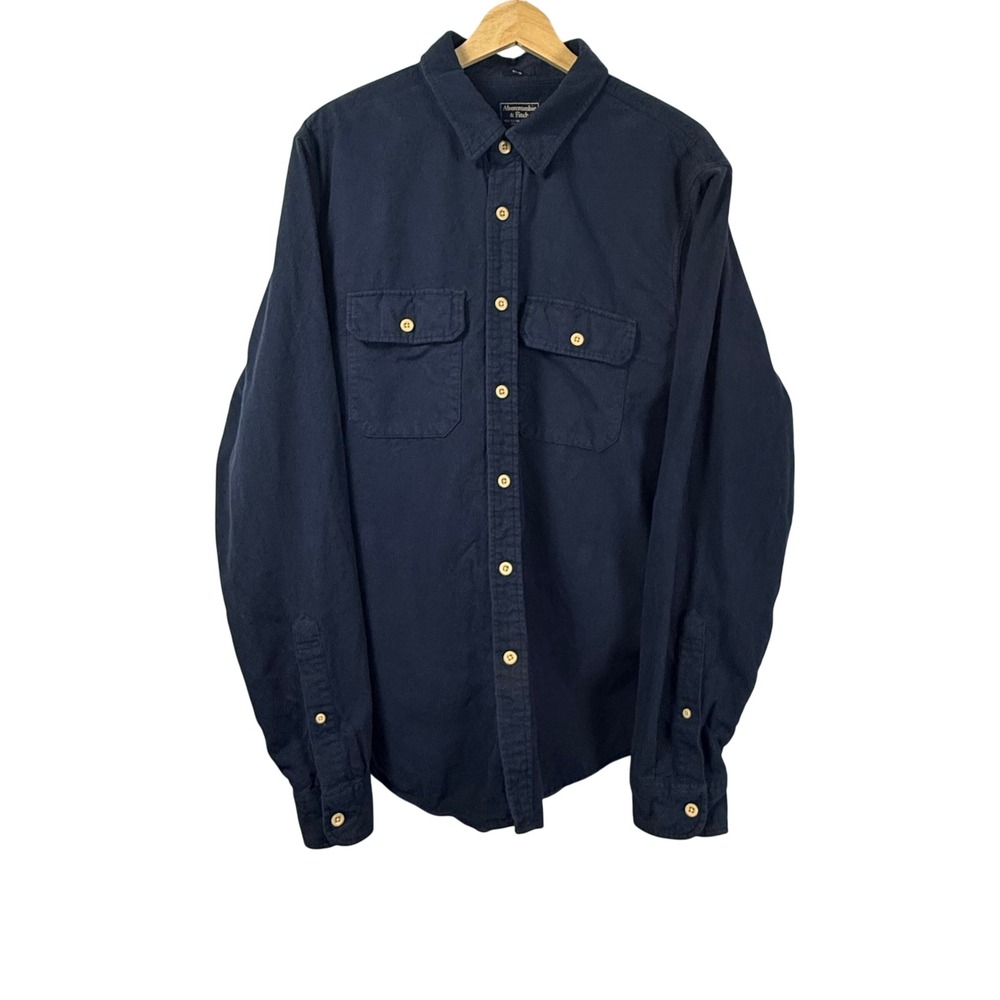 Abercrombie‎ & Fitch Mens XXL Slim Fit Chamois Flannel Navy Button Down Shirt